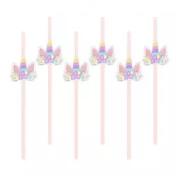 Szivárvány unikornis szívószálak 6 db, 19,5 cm