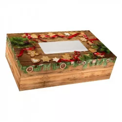 Lyukasztó do dísz doboz ablakkal - fa minta mézeskalácsokkal 25x15x7 cm