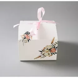 Nászajándék dobozka maslinázva Pink szalaggal (16,5 x 16,5 x 11 cm)