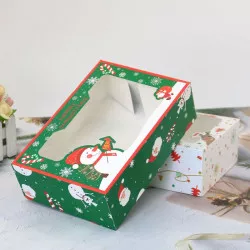 Zöld karácsonyi sütemes doboz hóemberrel 22x15x7 cm