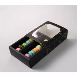 Csokolásdoboz fekete arany csíkokkal, 15,5 x 12,5 x 5,2 cm (10 darabhoz)
