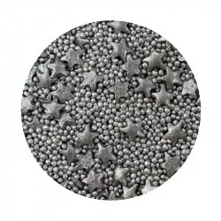 Cukor díszítés fémes Ezüst csillagok mix 80g