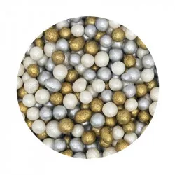Cukor- és rizselyhek keveréke ezüstös-fehér-arany 5mm 1kg
