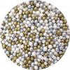 Cukor- és rizsszemek keveréke ezüstös-fehér-arany 5mm 80g