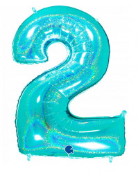 Héliumos gömb numero 2 türkiz holografikus 102 cm