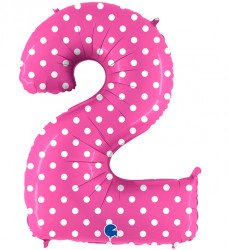 Felfújható lufi szám 2 rózsaszín pöttyökkel 102 cm