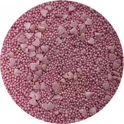 Cukorgyöngyök fényes rózsaszín szív mint 80 g