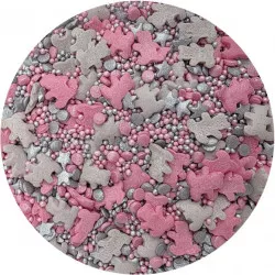 Cukor díszítés rózsaszín-szürke medvék 80 g