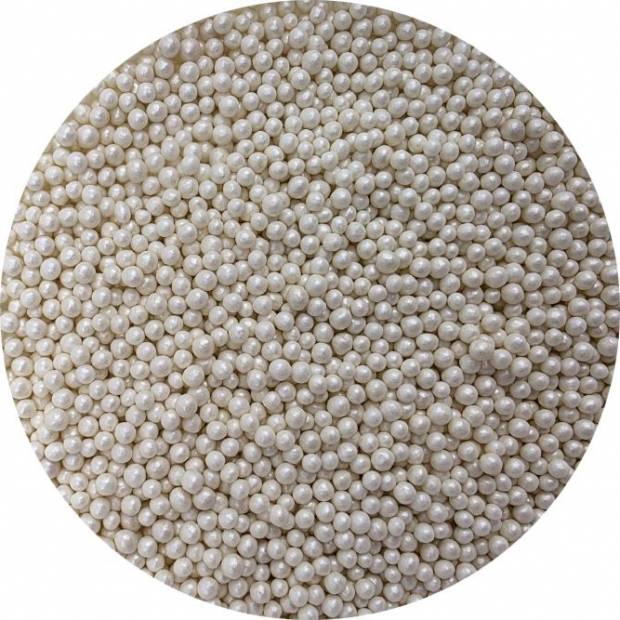Cukor gyöngyök metál fehér 3-4mm 80g