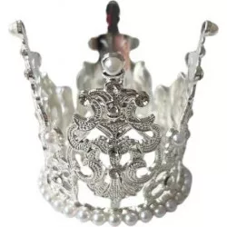 Étel nélküli dísz ékszer ezüst koronával kis méretben fehér gyöngyökkel