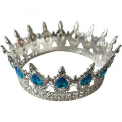 Étel nélküli dísz fém Korona ezüst, kék kövekkel, könnycsepp alakú végződéssel