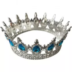 Étel nélküli dísz fém Korona ezüst, kék kövekkel, könnycsepp alakú végződéssel