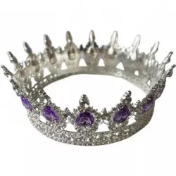 Életlen ékszer: fémes dísz, ezüstkorona lila kövekkel, könnycsepp alakú formában