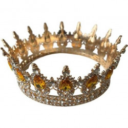 Étel nélküli dísz, fém, aranykorona narancssárga kövekkel, könnformájú
