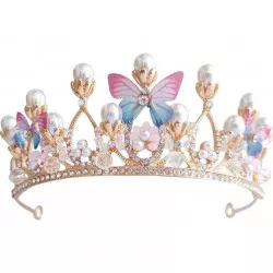 Étel nemű dísz kovos Korona aranybarát gyöngyökkel és pillangókkal