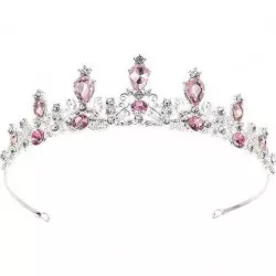Ételmentes dísz ezüst korona rózsaszín kövekkel