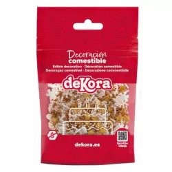 Cukorka díszítő csillagok és havas vágások - fehér-arany 100 g