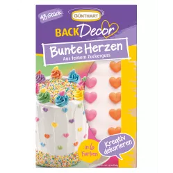 Színes cukorszirupos, szív alakú díszítők, 13 g