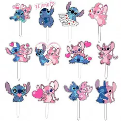 Tortába vagy muffinba szúrható Stitch-dekoráció, 12 db