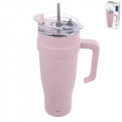 TERMO bögre rozsdamentes acél/PU + szívószál, 1,2 l, rózsaszín