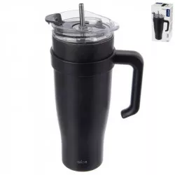 Bögre TERMO, rozsdamentes UH + szívószál, 1,2 l, fekete