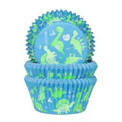 Kék dinoszauruszos muffinpapír kosár, 50 db, 50×33 mm