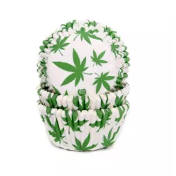 Fehér muffinpapír, marihuána mintás, 50 db, 50 × 33 mm