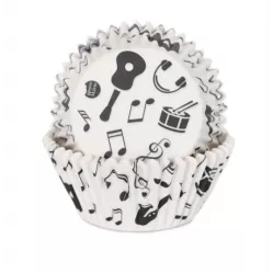 Fehér muffinpapír zenés mintával, 48 db, 50 × 33 mm