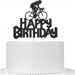 Tortára tűzhető „Happy Birthday” kerékpáros, 10 db