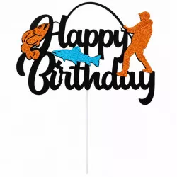 Torta díszítő „Happy Birthday” horgász, 5 db